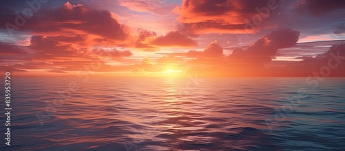 Sunset in the middle of the sea. Creative banner. Copyspace image