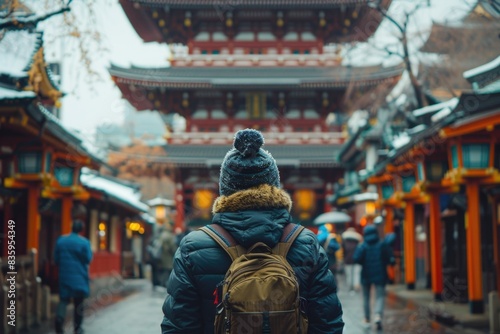 asian man traveling in traditional japanese city Kyoto. ai generated © dark_blade