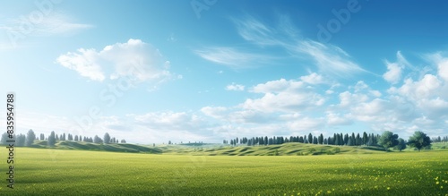Meadow view from a road. Creative banner. Copyspace image