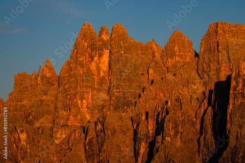 Paso di Giau in the Dolomite mountain Italy at sunset - The peaks and summits of the best hiking in the Dolomiti National Park photo