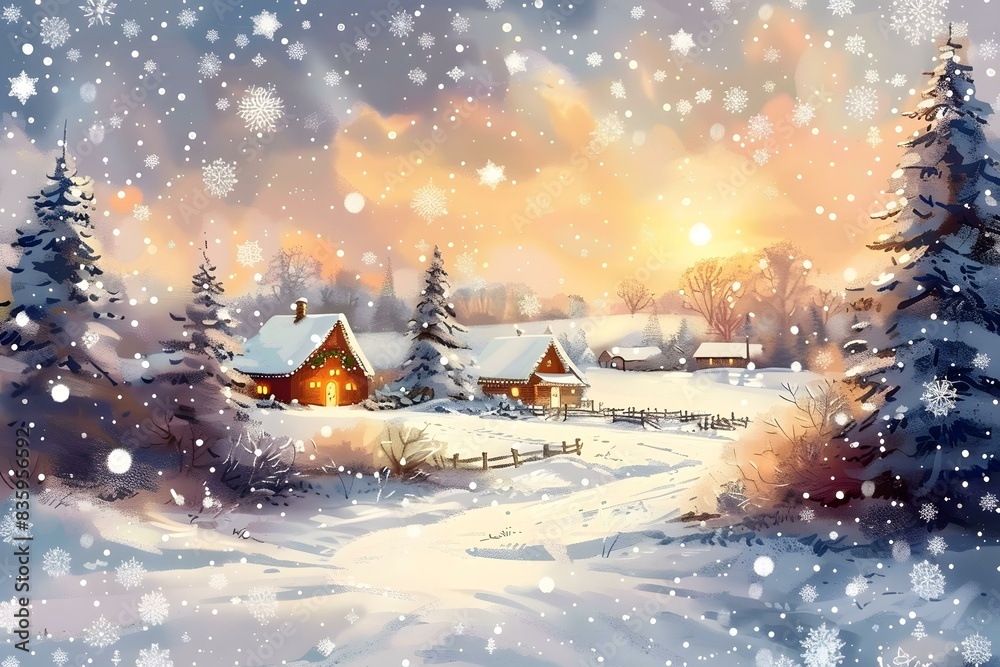 Naklejka premium Snowy village