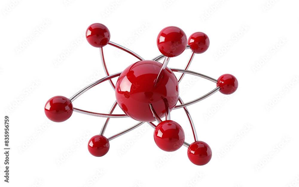 3D model of an atom with red spheres representing protons and electrons ...