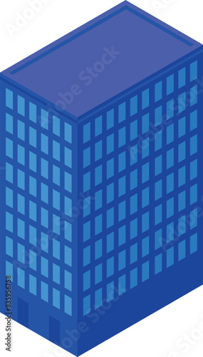 Vivid blue 3d isometric illustration of a modern skyscraper, suitable for business concepts