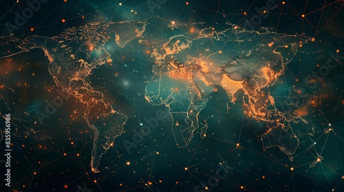 Abstract World Map Depicting Global Business Network and Connectivity photo