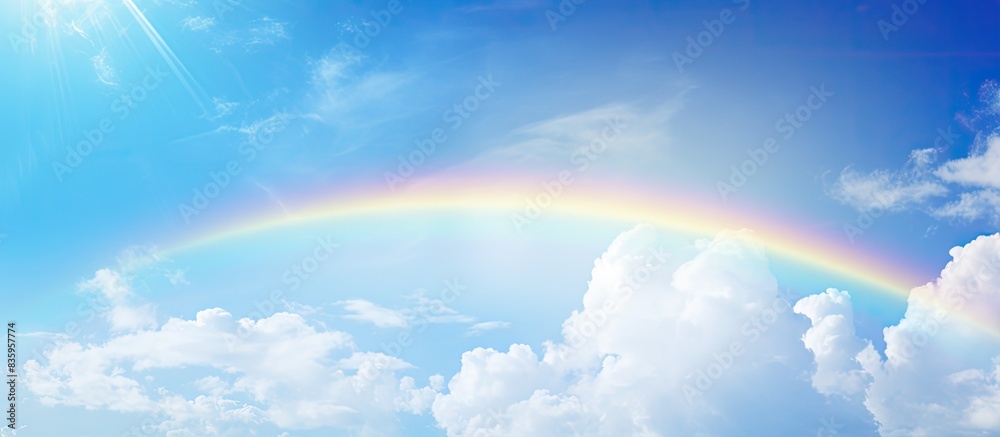 Rainbow sun dog with white clouds and blue sky. Creative banner. Copyspace image Rainbow sun dog with white clouds and blue sky. Creative banner. Copyspace image