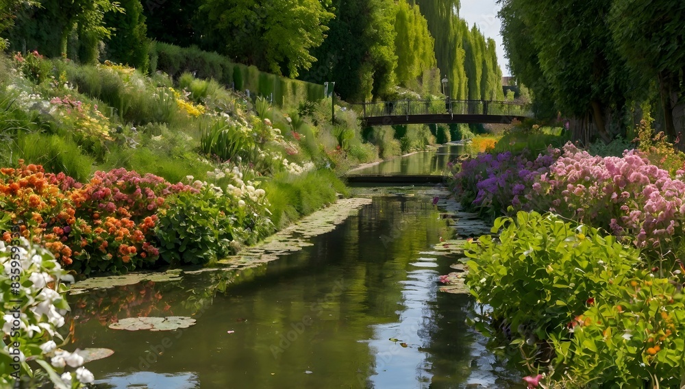 Floating gardens in the spring between the canals, Hortillonnages in Amiens in France Floating gardens in the spring between the canals, Hortillonnages in Amiens in France