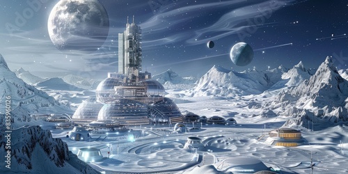 a image of a futuristic city in the middle of a snowy landscape