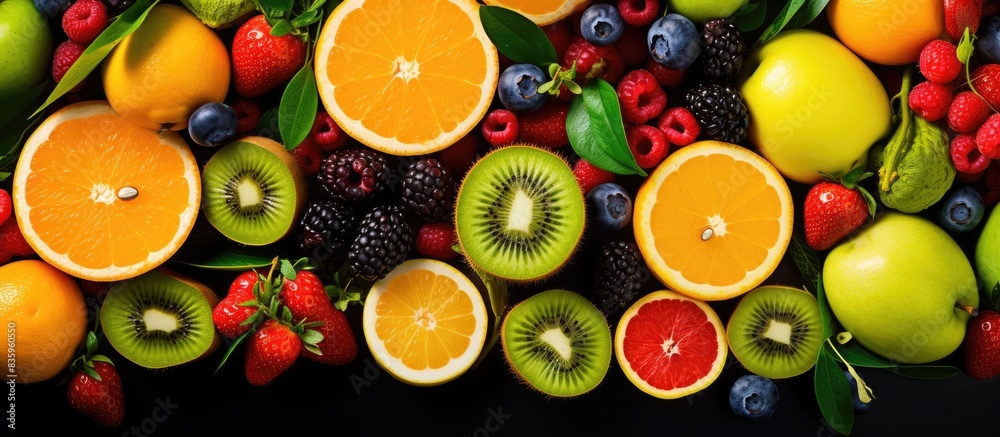 Creative layout made of fruits Flat lay Plum apple strawberry blueberry papaya pineapple lemon orange lime kiwi melon apricot pitaya mango and carambola on the white background. Creative banner Creative layout made of fruits Flat lay Plum apple strawberry blueberry papaya pineapple lemon orange lime kiwi melon apricot pitaya mango and carambola on the white background. Creative banner