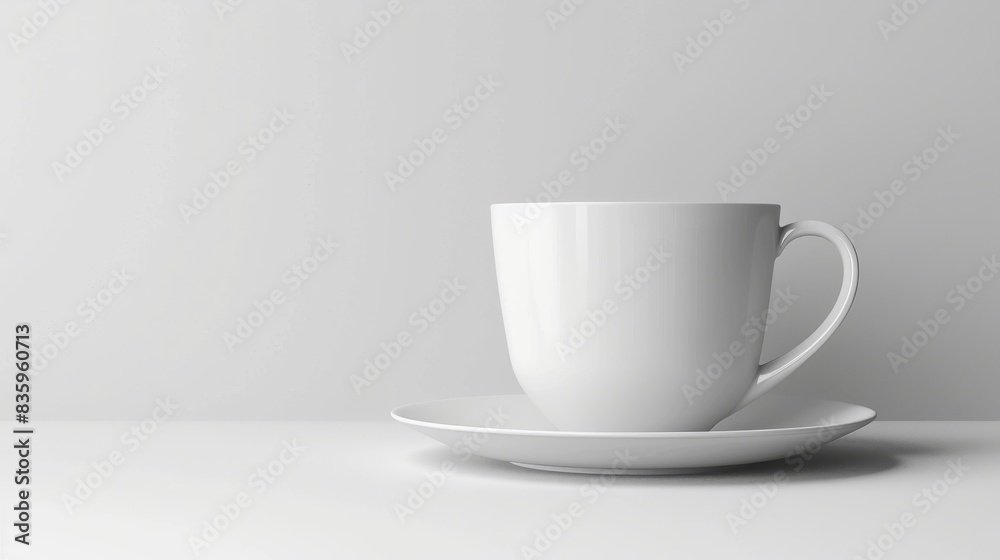 Obraz premium White Cup and Saucer Mockup on Light Wooden Table