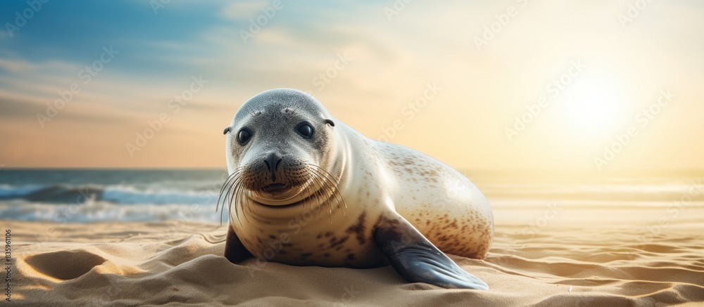 Fototapeta premium glorious seal at the beach. Creative banner. Copyspace image
