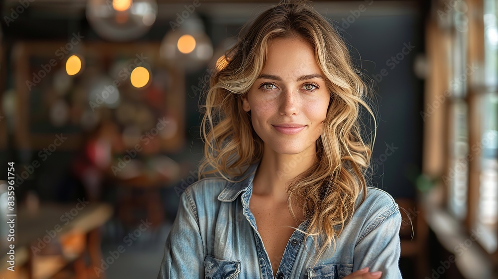 smiling businesswoman standing with her arms folded at office.illustration