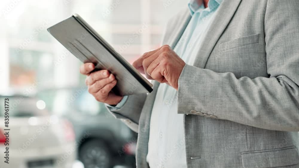 Hands, car dealership and tablet for sales, auto and showroom for professional. Technology, consultant and or businessman, seller and male person for customer service agent for online buyer contract Hands, car dealership and tablet for sales, auto and showroom for professional. Technology, consultant and or businessman, seller and male person for customer service agent for online buyer contract