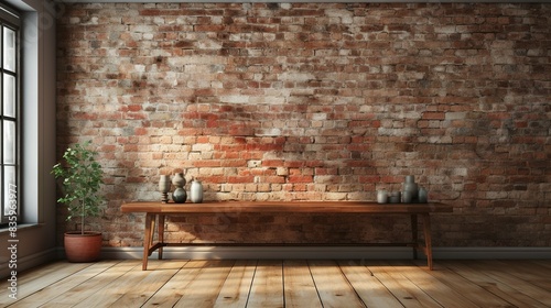 Vintage brick wall with exposed mortar joints, lending a sense of urban chic and industrial flair to any composition. Painting Illustration style, Minimal and Simple, photo