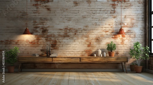 Vintage brick wall with exposed mortar joints, lending a sense of urban chic and industrial flair to any composition. Painting Illustration style, Minimal and Simple, photo
