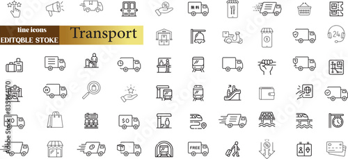 Transport web line icons.
