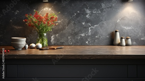 Polished granite countertop with specks of shimmering minerals  exuding durability and sophistication  suitable for kitchen or interior design themes. Painting Illustration style  Minimal and Simple 