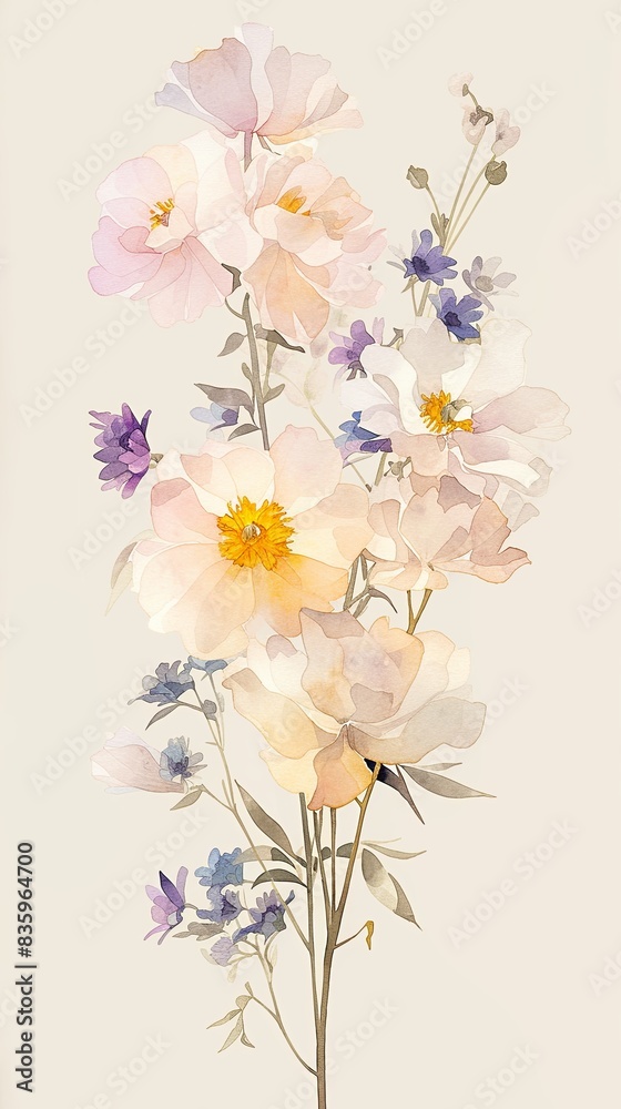 Obraz premium Produce an image of minimalist flowers depicted in soft watercolor hues