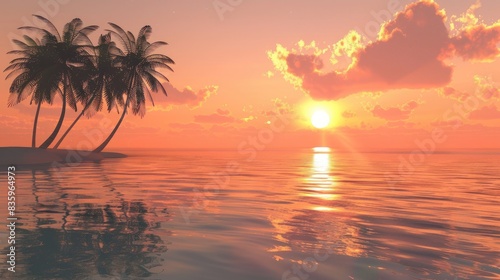Scenic Ocean View Stunning Sunset Tranquil Beach Reflective Waters Tropical Island Morning Serenity