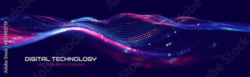 Cyber Big Data Flow Particles Bokeh. Digital Neural Network. Concept of AI Artificial Intelligence Technology Machine Deep Learning. Digital Communication. Science Technology Presentation Vector.