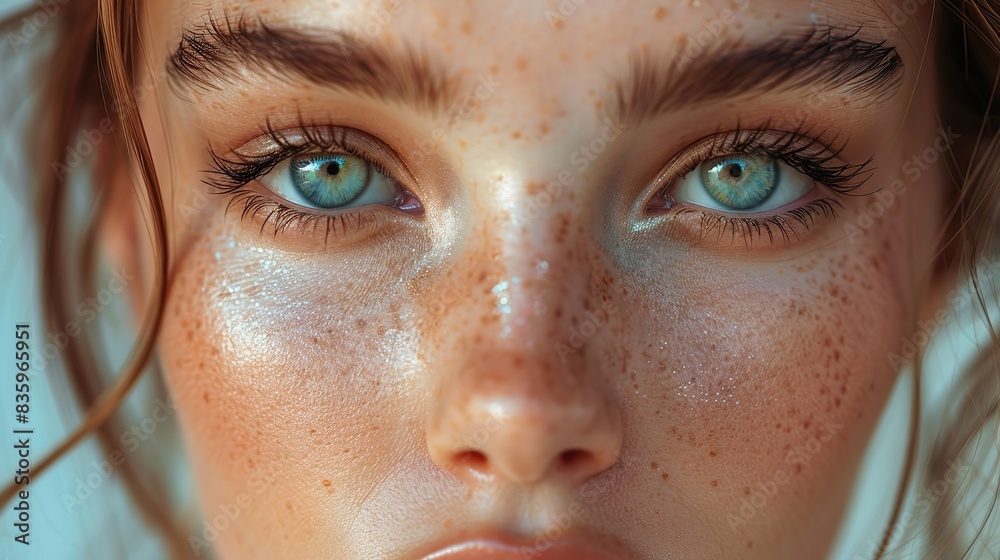 Fototapeta premium a close up of the youthful attractive girl s face with glowing skin stunning white woman s face with clear skin.illustration