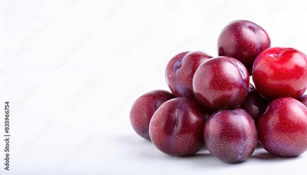 plum is a purple fruit of some species in Prunus sp. dried versions are called prunes. They may have been one of the first fruits domesticated by humans. Isolated on white background plum is a purple fruit of some species in Prunus sp. dried versions are called prunes. They may have been one of the first fruits domesticated by humans. Isolated on white background