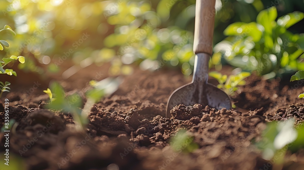 The is digging in the soil, with a closeup view of dirt and greenery in the background, taken with a macro shot and shallow depth of field. The is digging in the soil, with a closeup view of dirt and greenery in the background, taken with a macro shot and shallow depth of field.