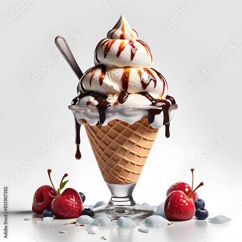 most delecious sundae ice cream isolated on white back ground photo