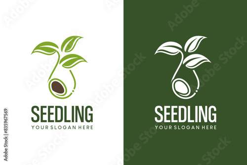 Vector illustration of natural green seed logo icon design in a drop symbol