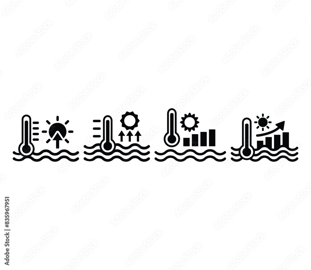 ocean warming icons sign symbol vector design black white flat illustration collections template sets ocean warming icons sign symbol vector design black white flat illustration collections template sets
