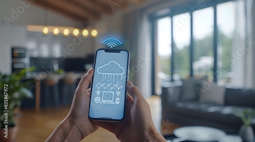 Smart Home Devices Controlled via Smartphone Cloud Computing Concept