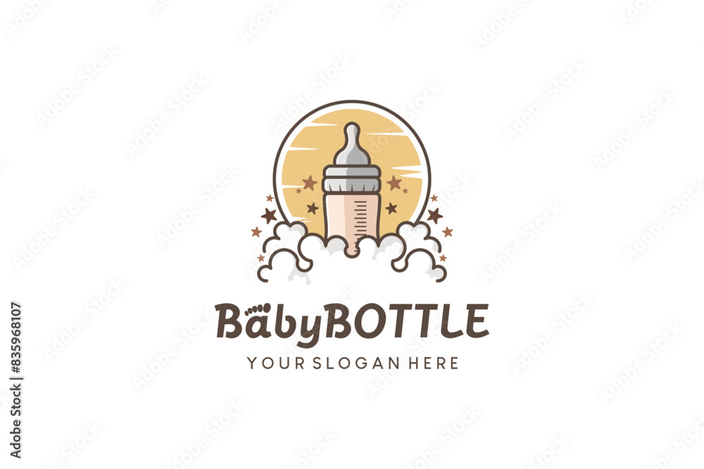 Vector illustration of baby bottle logo design, baby drink bottle icon