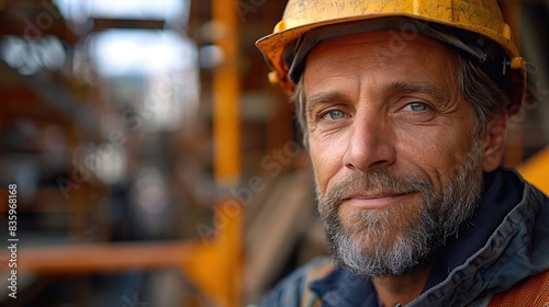 portrait of mid adult male site manager on construction site. stock image