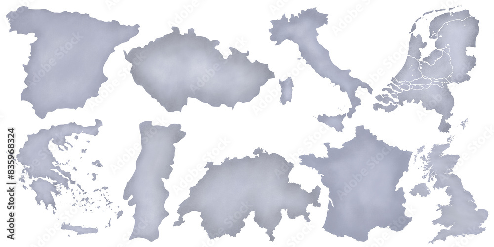 European stats Map illustration in gray color. Graphic design element for travel, geography, educational material. Png file, clip art, cut file European stats Map illustration in gray color. Graphic design element for travel, geography, educational material. Png file, clip art, cut file