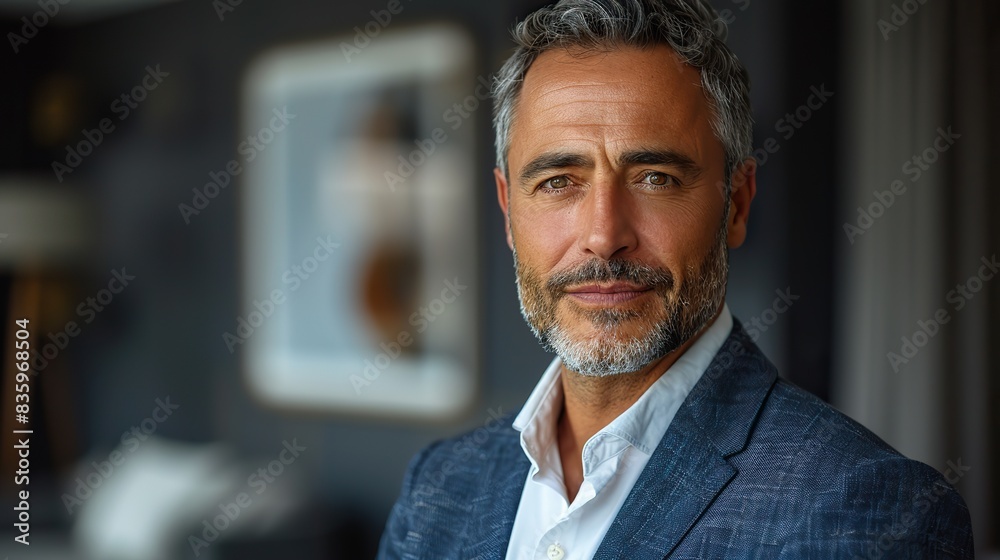 Naklejka premium portrait of mature businessman in formal suit looking at camera smiling with smile isolated in white background confident businessman ceo boss freelancer manager.illustration