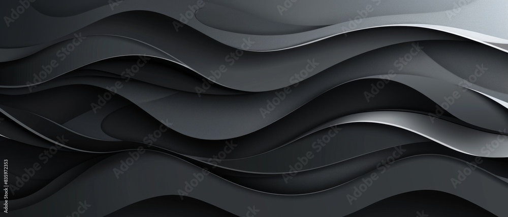 Dynamic black and grey waves with negative space depth. Dynamic black and grey waves with negative space depth.