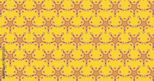 This image a yellow background with red ornament design 