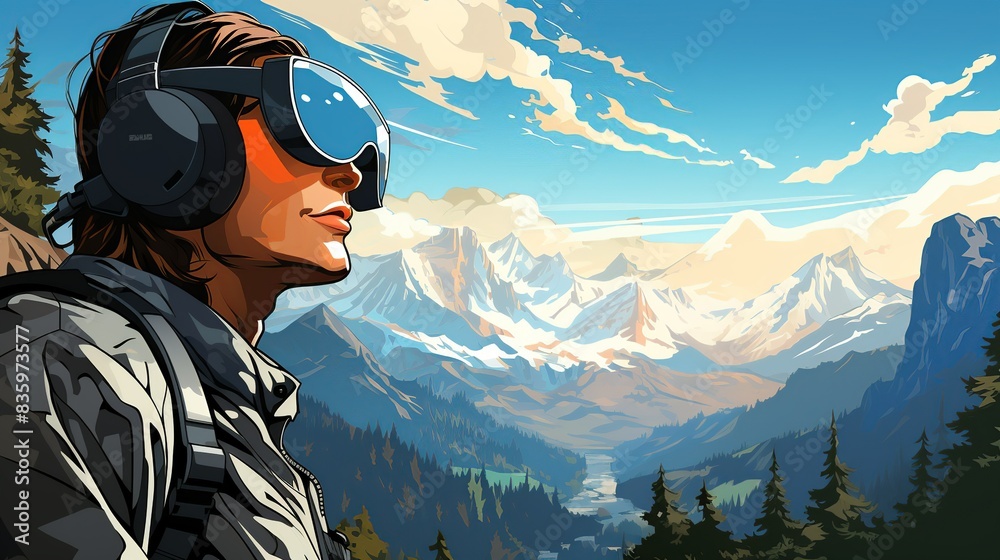 A virtual reality headset immersed in a surreal landscape, transporting users to the cutting edge of immersive technology. Painting Illustration style, Minimal and Simple, A virtual reality headset immersed in a surreal landscape, transporting users to the cutting edge of immersive technology. Painting Illustration style, Minimal and Simple,