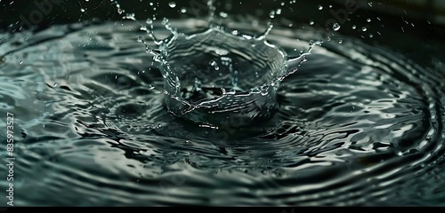 Close-up of a droplet splashing into a pool, creating ripples.