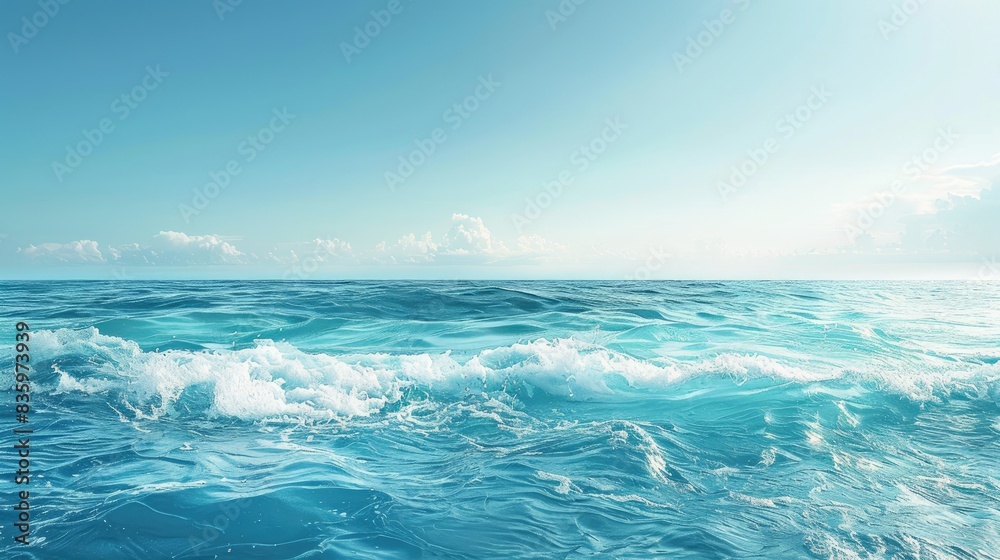 A stunning turquoise sea with gentle waves and a clear blue sky, leaving ample space at the top for text A stunning turquoise sea with gentle waves and a clear blue sky, leaving ample space at the top for text