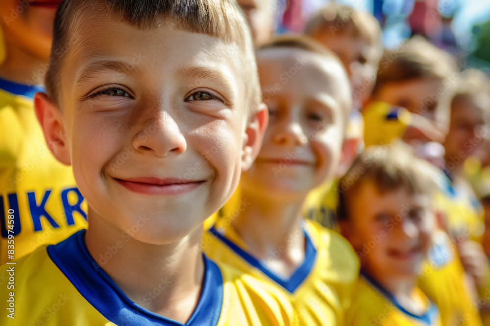 Young Ukrainian football soccer fans in a stadium supporting the national team, Schowto-blakytni
Young Ukrainian football soccer fans in a stadium supporting the national team, Schowto-blakytni