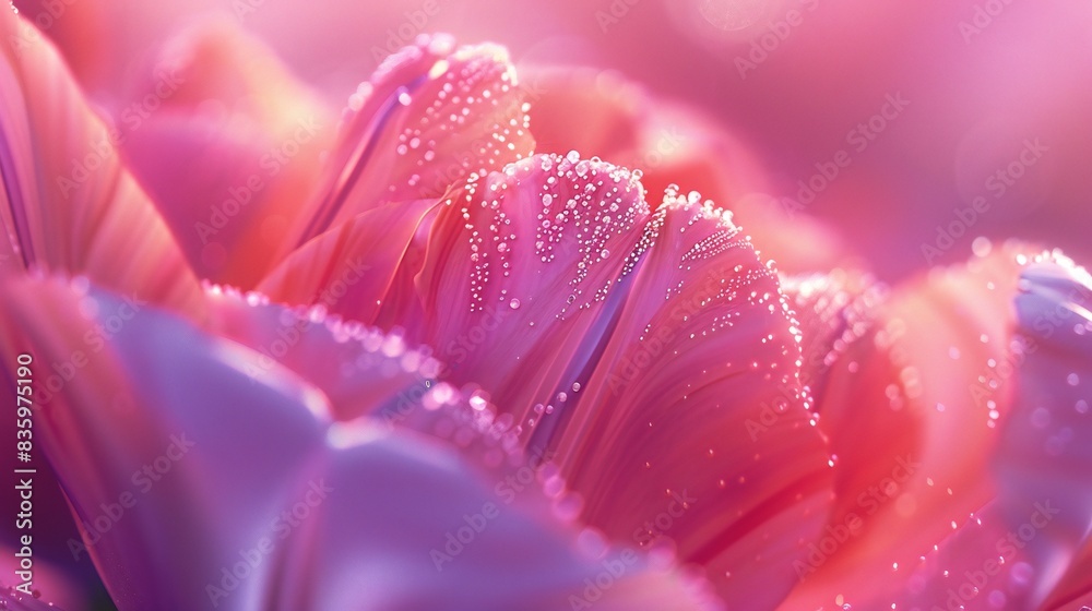 Fototapeta premium Sparkling Elegance: Extreme macro view capturing the shimmering allure of diamond-like sparkles on tulip petals.