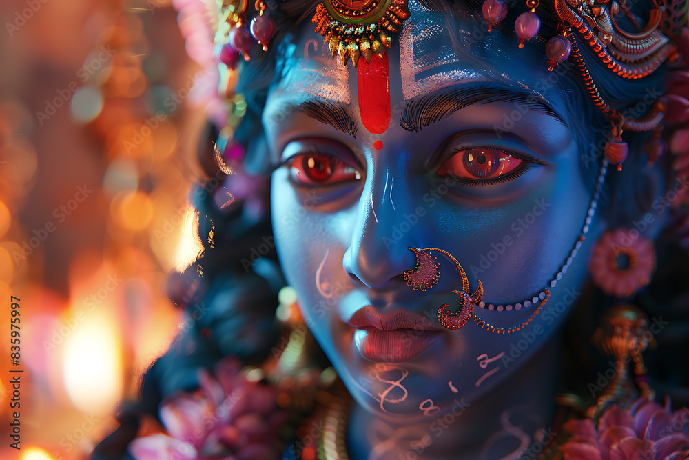 An intricately detailed statue of an Indian god, showcasing rich cultural heritage and spiritual significance.