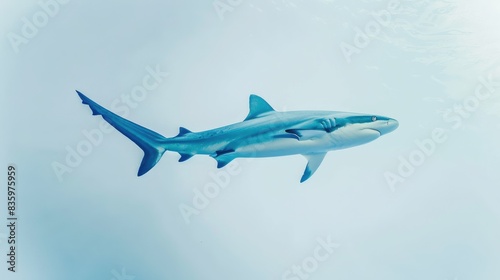 Wallpaper Mural A vibrant blue shark swimming gracefully, its sleek form highlighted against a pristine white background Torontodigital.ca