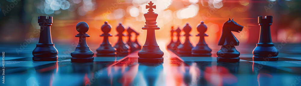 Photo realistic team discussing strategy concept blended with chessboard imagery for corporate and motivational ads Photo realistic team discussing strategy concept blended with chessboard imagery for corporate and motivational ads