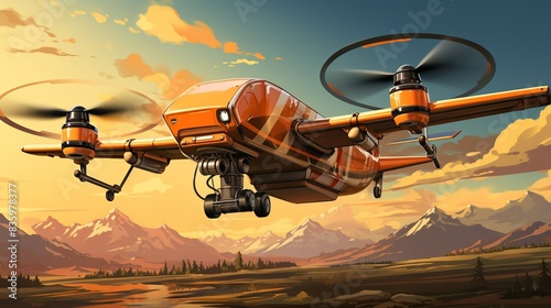 An autonomous drone delivering packages to remote locations, showcasing the potential of unmanned aerial vehicles. Painting Illustration style, Minimal and Simple,