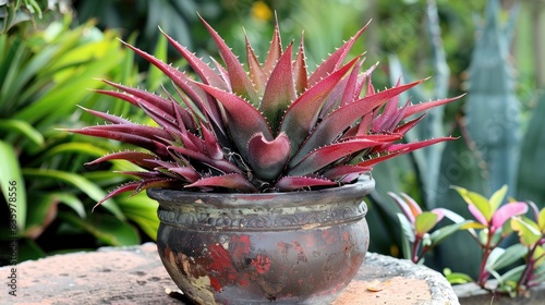 Low Maintenance Plant Agave with Red Spikes and Minimal Water Needs photo