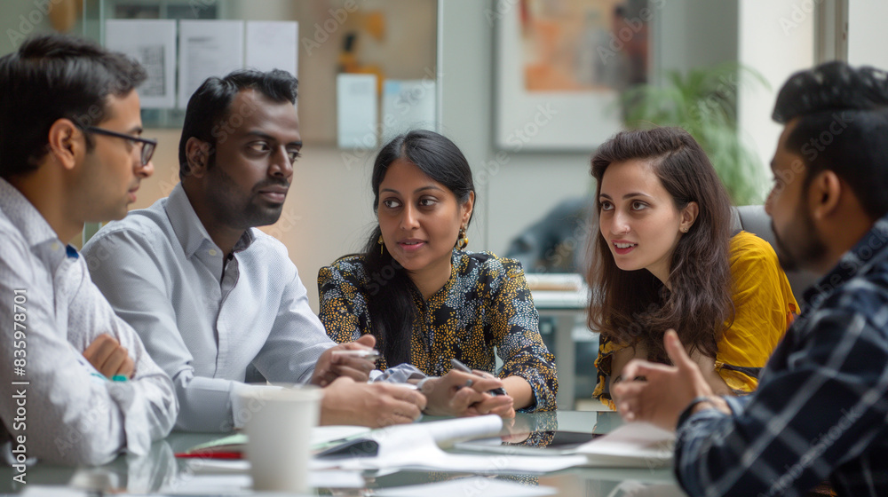 Diverse Business Team Collaborating in Modern Office Setting Diverse Business Team Collaborating in Modern Office Setting