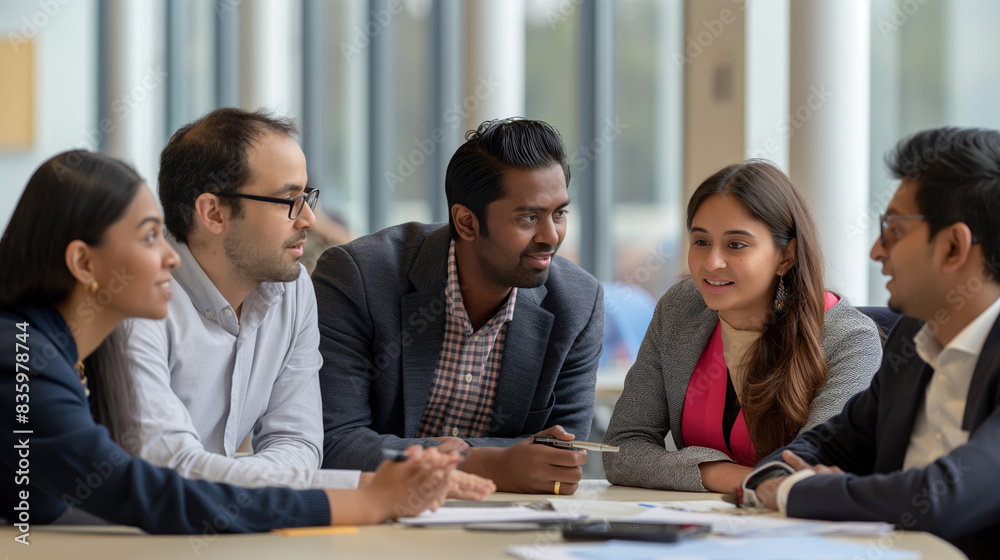 Diverse Business Team Collaborating in Modern Office Setting Diverse Business Team Collaborating in Modern Office Setting