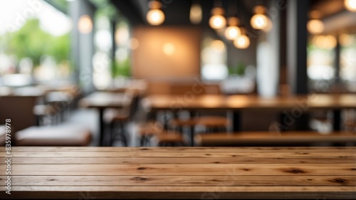 empty beautiful wood table top counter and blur bokeh