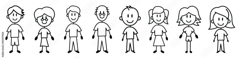Set of Dynamic Stick Figure People Illustration, Stick Figure Vector,  Cartoon Stickman Clipart